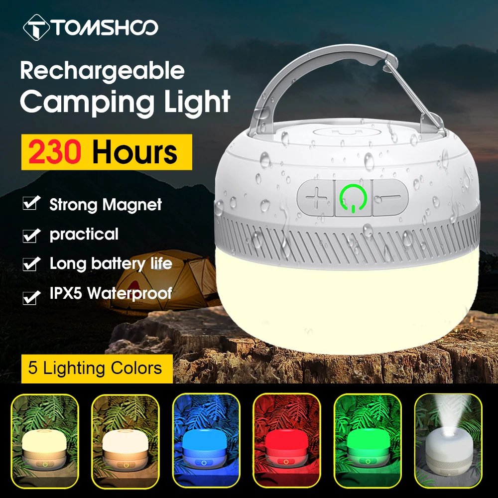 Tomshoo USB Rechargeable 230Hours Outdoor Flashlight LED Camping Lantern Tent - £22.84 GBP+