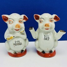 Salt Pepper shakers Pigs I&#39;m piglet hogs Japan vintage mcm porcelain vtg flute - £15.41 GBP