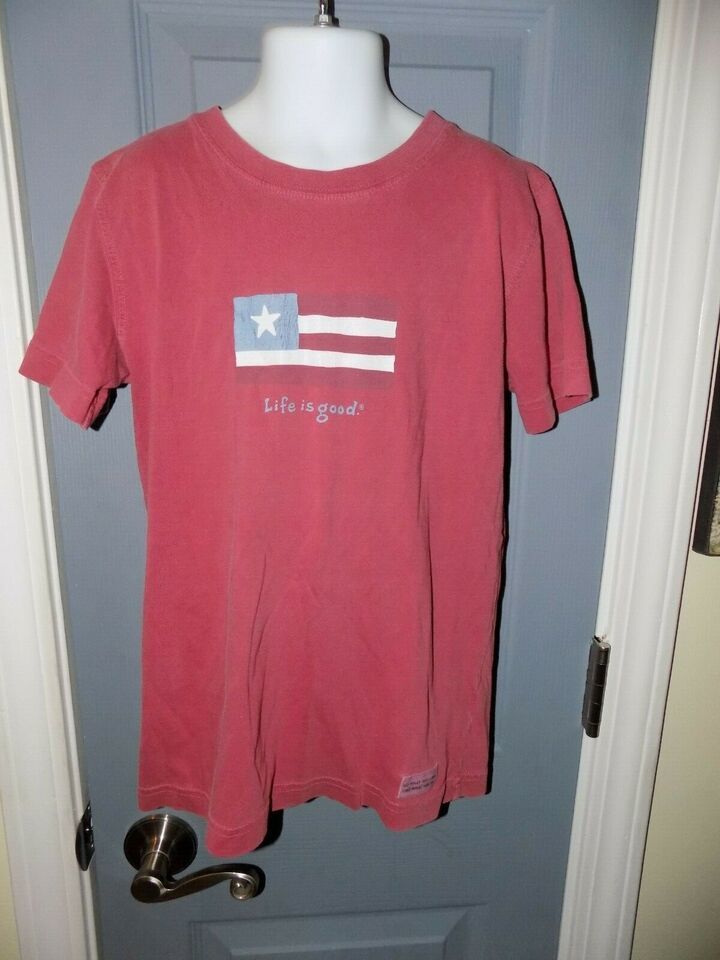 Primary image for Life Is Good Shirt American Flag Short Sleeve Shirt Size S (5-6) Boy's EUC