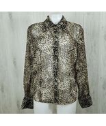 Newport News Womens Sz 12 Button Up Blouse Animal Cheetah Print Semi Sheer - $9.89