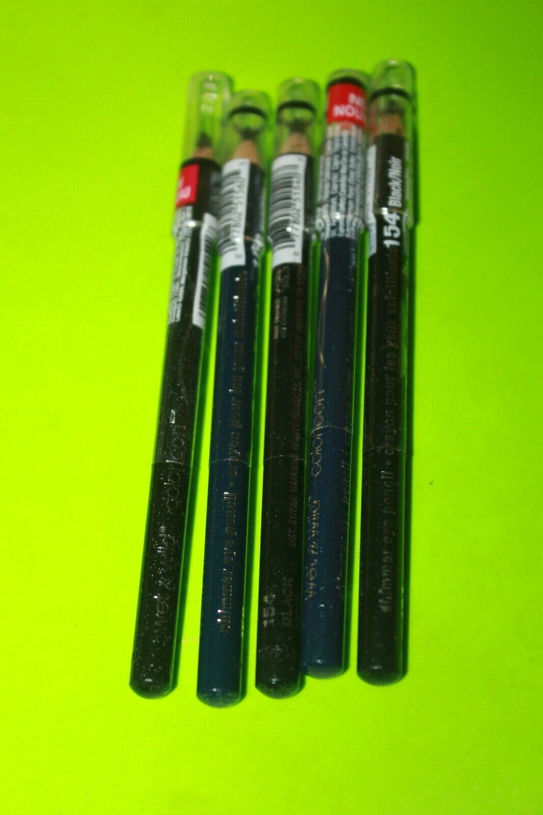 WET N WILD COLORICON SHIMMER EYES PENCIL 3X#154 BLACK & 2X#156 BLUE LOT OF 5 - £10.15 GBP