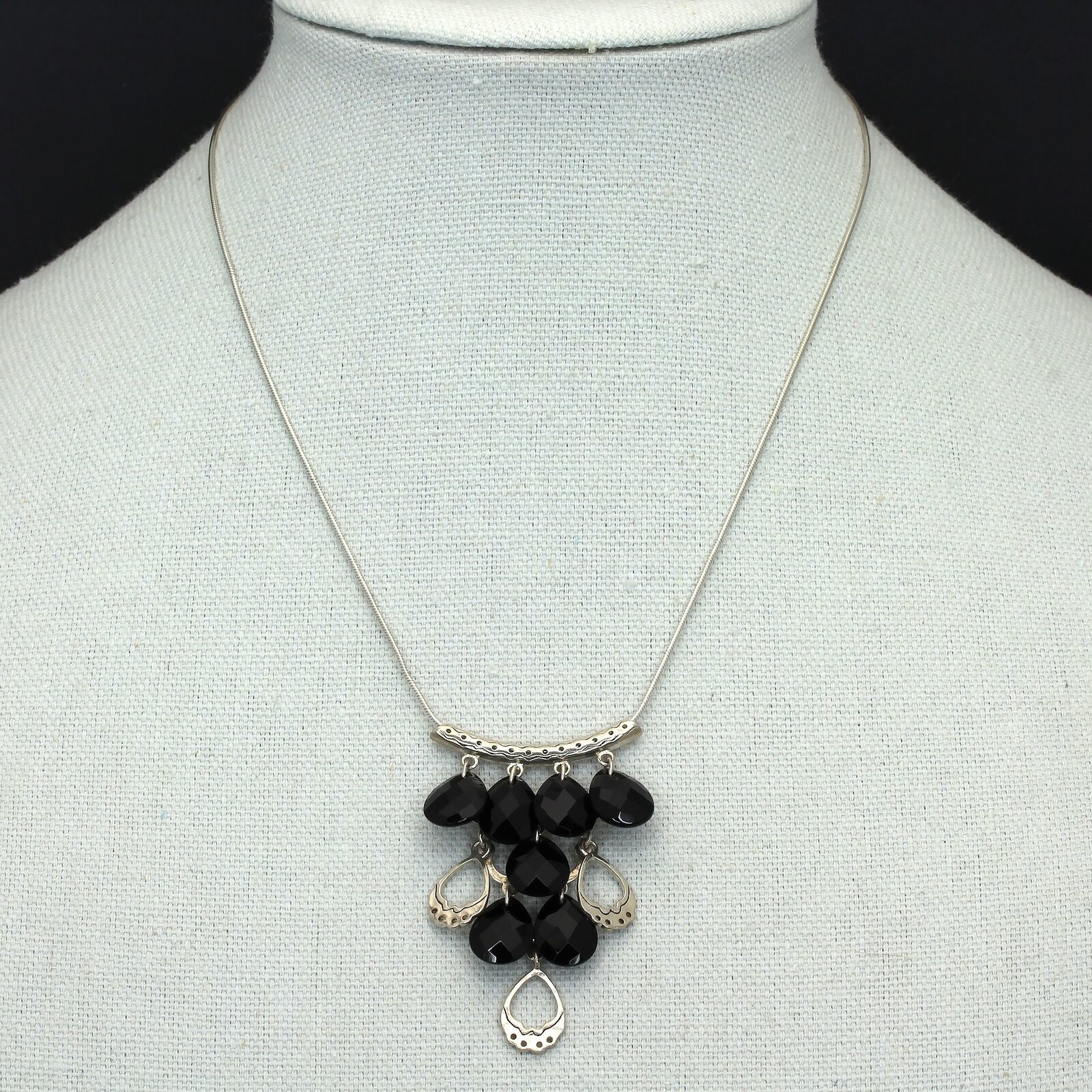 Retired Silpada Sterling Silver Agate Teardrops ALL ON BLACK Necklace N3022 - $49.99