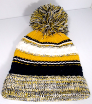 Sport Tek Cable Knit Winter Pom Pom Beanie Hat Women Gold White &amp; Navy Blue - £11.00 GBP