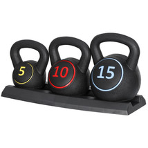 Pro 3-Piece Kettlebell Set Fitness Strength Training Exercise With Base Rack - £51.58 GBP