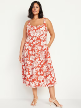 Old Navy Fit &amp; Flare Sleeveless Midi Dress Womens XL Petite Red Floral Linen NEW - £23.26 GBP
