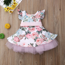 NEW Girls Floral Rose Ruffle Sleeve Dress 2T 3T 4T 5T - £6.57 GBP