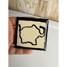 Vintage Romany Tile Art Elephant Black Outline Cream Square USA - $278.42 MXN