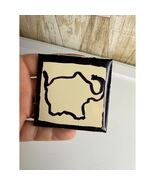 Vintage Romany Tile Art Elephant Black Outline Cream Square USA - $278.42 MXN
