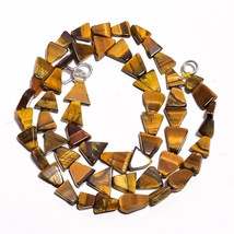 Natural Tiger Eye Gemstone Flat Triangle Smooth Beads Necklace 17&quot; UB-3417 - £8.69 GBP