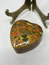 Vintage Kashmir India Lacquered Heart Floral Multicolored Trinket Box W/ Lid - $21.99