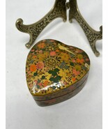 Vintage Kashmir India Lacquered Heart Floral Multicolored Trinket Box W/... - $30.06 CAD