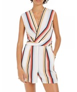 Speechless Juniors&#39; Surplice Striped Romper Natural Size Small - £9.97 GBP