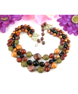 Vintage Necklace Orange Rootbeer Beaded 3 Strands Multi Odd Beads 16- 20... - £22.50 GBP