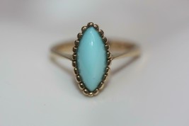 Vintage 18K Yellow Gold Marquise-Shaped Turquoise Ring Size 5.5 (4.0 grams) - £402.67 GBP