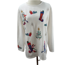 Cute Ugly Christmas Sweater Embroidered Long Oversized Sweatshirt Size M - £8.11 GBP