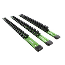 ABN Green Aluminum Socket Organizer Holder Rail 3pc and Clips 1/4" 3/8 1/2" - £45.39 GBP