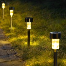 Solar Pathway Lights 12 Pack Stainless Steel IP44 Waterproof Auto On Off... - £36.78 GBP