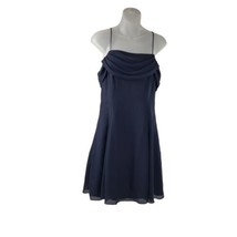 Vintage Late Edition Cocktail Dress Sz 10 Chiffon Knee Length Ruched Navy USA - £22.01 GBP