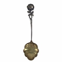 Antique 800 Silver Souvenir Spoon Floral Handle Gilt Bowl Demitasse Sized 4-1/2&quot; - £16.02 GBP