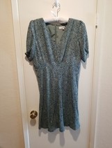 Loft Dress Women&#39;s Size 8 Short Sleeve Fit Flare Floral Sage Green Cotta... - $37.95 CAD