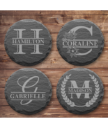 Custom Engraved Slate Stone Coasters Set of 4 Personalized Round Gift Present - $19.99