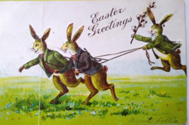 Easter Greetings Postcard Dressed Bunny Rabbits Fantasy Mica Glitter E.B. Co. - £8.58 GBP