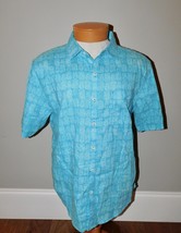Tommy Bahama Sz S Pina Block Party Camp Shirt Tropical Turquoise Linen $128 - £27.02 GBP