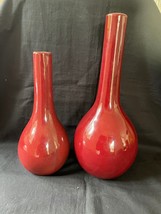 Juego 2 Antigüedad Chino Sang Des Boeef Guinda Rojo Vidriado Porcelana Floreros - £188.44 GBP