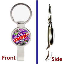 Mt Mtn Dew Purple Thunder Pendant or Keychain silver tone secret bottle opener - £9.84 GBP