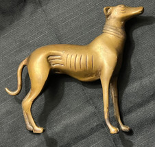 Old Vintage Cast Metal Brass Greyhound Whippet Dog Statue Figure Art Sculpture - £93.03 GBP