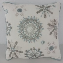 Snowflake Pillow Pier 1 Imports Embroidered Beaded Ice Blue Silver Metallic Vtg - £15.72 GBP