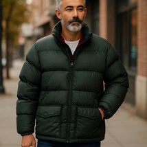 Vtg Lands&#39; End Goose Down Jacket Puffer sz L 42-44 Reversible Green Cran... - $45.99