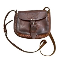 Vintage Tooled Leather Crossbody Bag Rich Brown Hand Made in Mexico Unisex - £31.11 GBP
