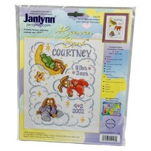 JanLynn Counted Cross Kit Heaven Sent Baby Name Weight Bunnies Clouds Ne... - $21.73