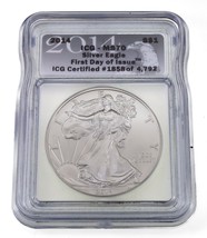 2014 Silver American Eagle Graded by ICG as MS-70 FDOI Limited Edition - £52.21 GBP