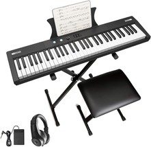 61 Key Keyboard Piano, Protable Electric Semi-Weighted Piano, With Stand, Stool - £123.37 GBP