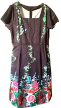 Fashion Concert Floral Knee Length Black Dress Zip Up Bouquet Womens Large - £8.09 GBP