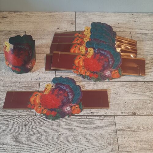 Primary image for 17 Thanksgiving Napkin Rings or Place Card Holders Light Cardboard Colorful