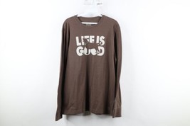 Life Is Good Mens Medium Faded Spell Out Dog Long Sleeve T-Shirt Brown Cotton - £19.67 GBP