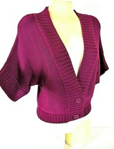 Worthington womens Medium S/S purple CROPPED 2 button cardigan sweater (... - $18.19