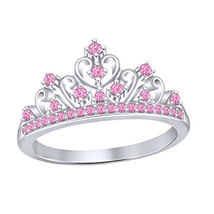 14k White Gold Finish Round Cut Pink Sapphire Sim Daimond Disney Princess Ring - £59.77 GBP