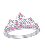 14k White Gold Finish Round Cut Pink Sapphire Sim Daimond Disney Princes... - $102.29 CAD