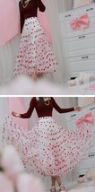 White Layered Tulle Midi Skirt with Red Heart Women Plus Size Holiday Skirts image 4