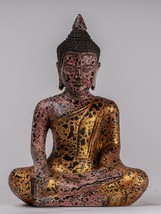 Ancien Khmer Style SE Asie Assis Bois Illumination Statue De Bouddha - 2... - $214.98