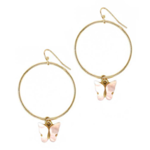 Butterfly Dangle Hoop Earrings Gold - £9.76 GBP