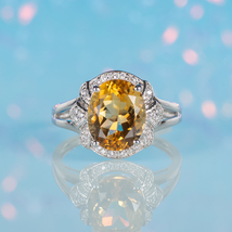 Dainty 3.5Ct Oval Natural Citrine Ring - Yellow Gemstone Sterling Silver Jewelry - £102.87 GBP