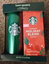 Starbucks Happy Holidays Gift Set Holiday Blend Coffee &amp; Travel Mug 16oz Green - £11.80 GBP