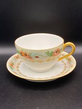 J.P.L teacup &amp; saucer white porcelain, hand painted poppies, gold, ANT 1890s FRA - £21.56 GBP