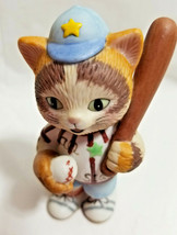 Calico Kitty Cat Porcelain Figurine Baseball Player 3&quot; Tall - $19.99