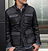 Black Leather Trucker Jacket for Men Pure Lambskin Size XS S M L XXL Custom Made - £143.88 GBP